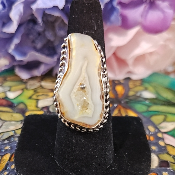 Orca Agate 925 Silver Gemstone Ring - Size 7 3/4 - Picture 1 of 6